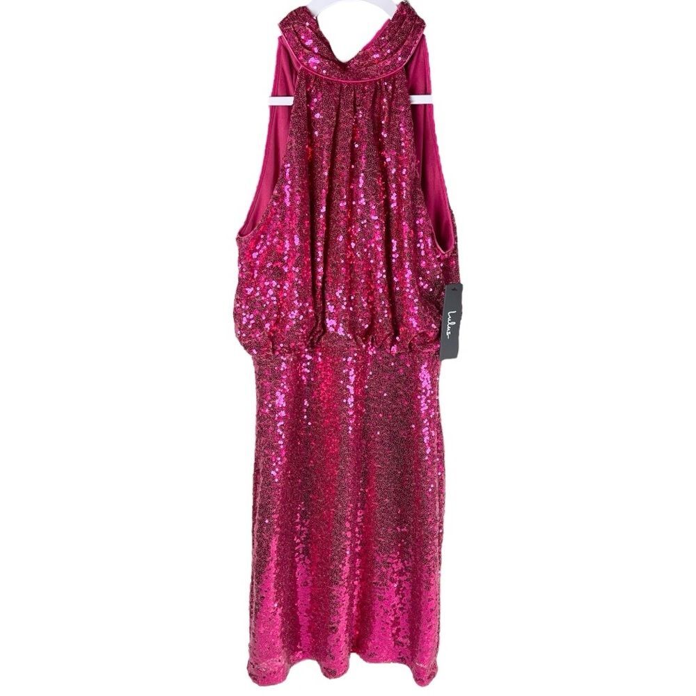 Lulus Divine Night women’s Size small Magenta Sequin Halter Bodycon Mini Dress